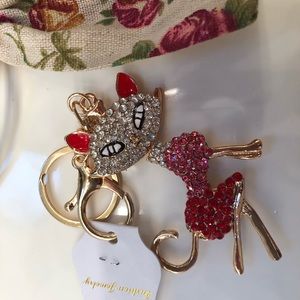 Zirconia bubble head cat keychain